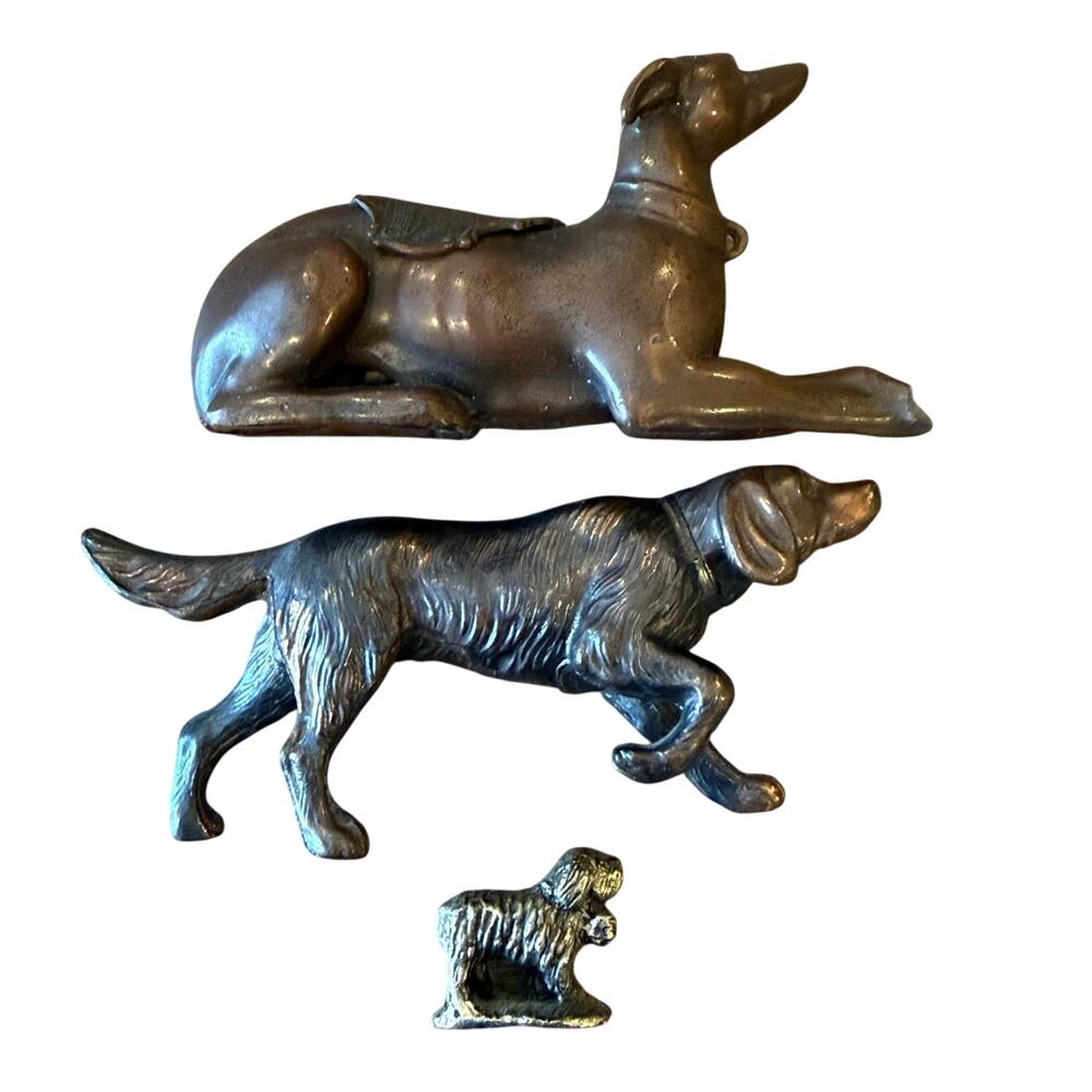 Vintage LOT of 3 Brass Pewter Bronze Metal Dog Figurines Retro